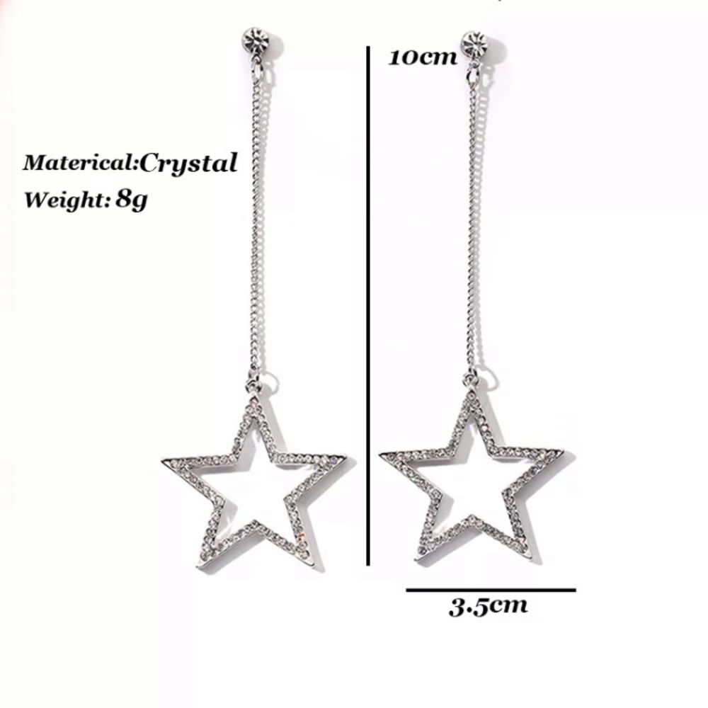 Silver Tone Long Star Earrings - Picture 3 of 5